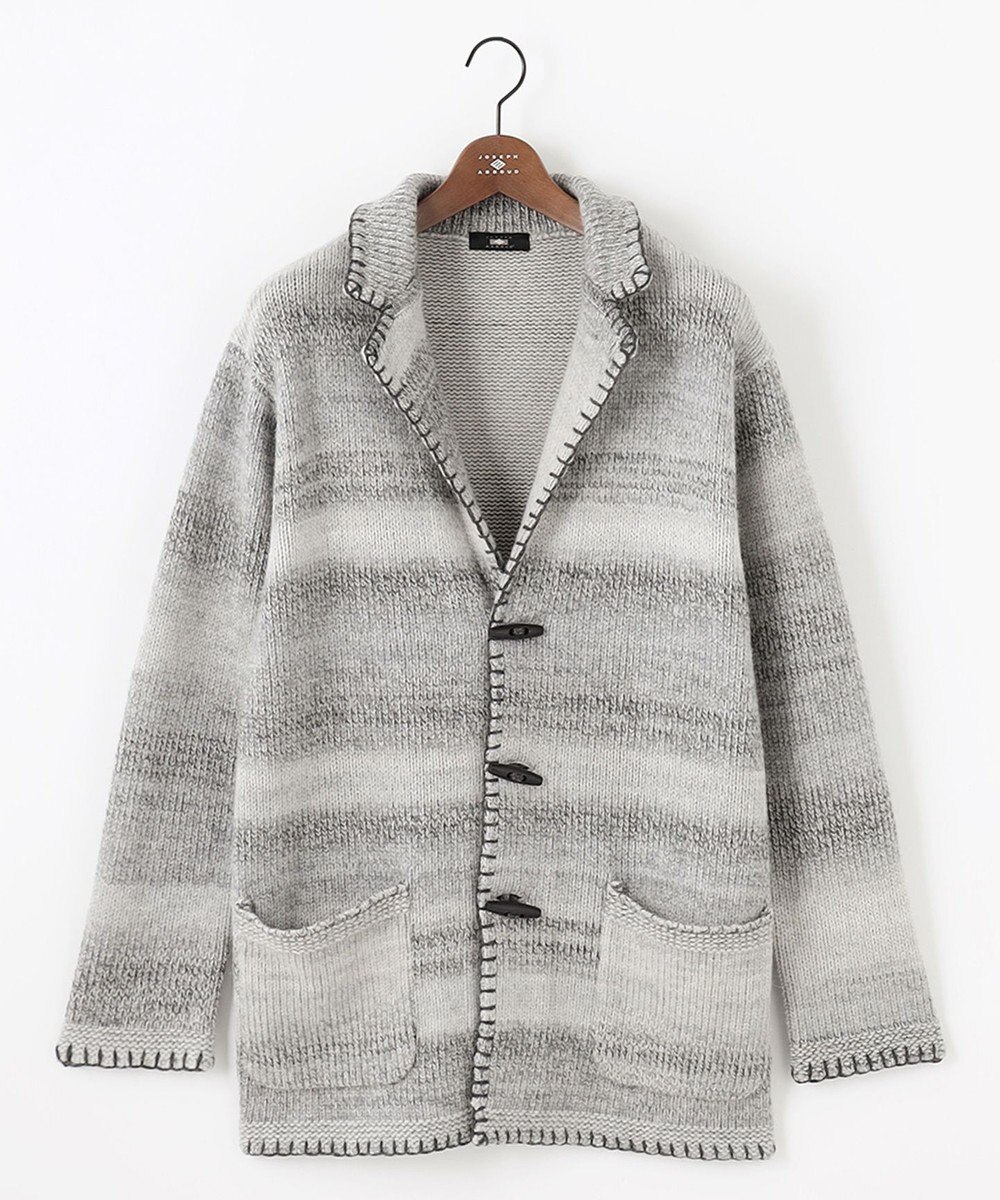 JOSEPH ABBOUD 【キングサイズ・インポート素材/アルパカブレンド/軽い】アルパカブレンドかすりボーダー ニット ジャケット 