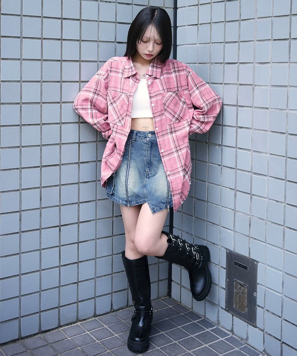 WEGO チェックBIGネルシャツ 