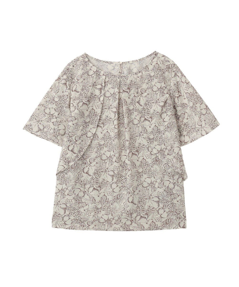 YECCA VECCA ラインフルーツ柄ラッフルブラウス 