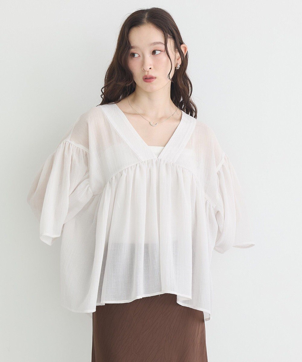 earth music&ecology Ｖネックギャザーブラウス 