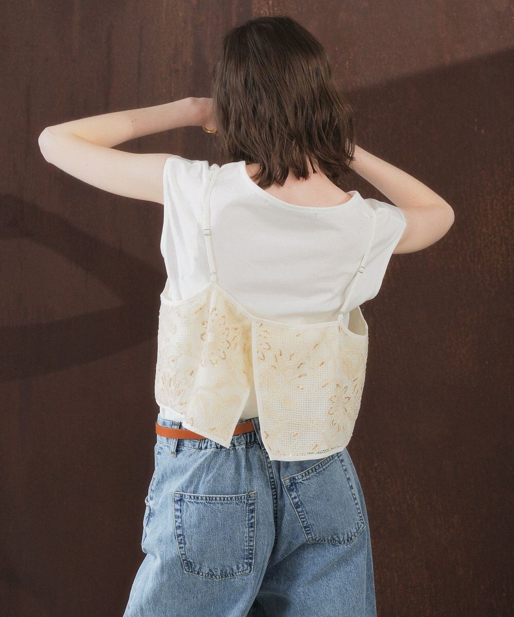 YECCA VECCA 【2点SET】刺繍メッシュキャミセットコットンTee 