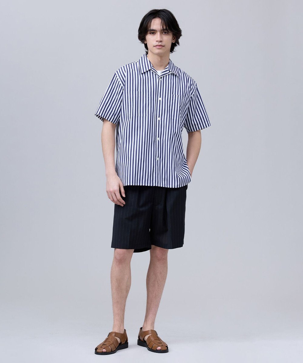 J.PRESS MEN 【J.PRESS ORIGINALS】Broad Stripe Open Half Sleeve Shirt / Baggy-Fit 