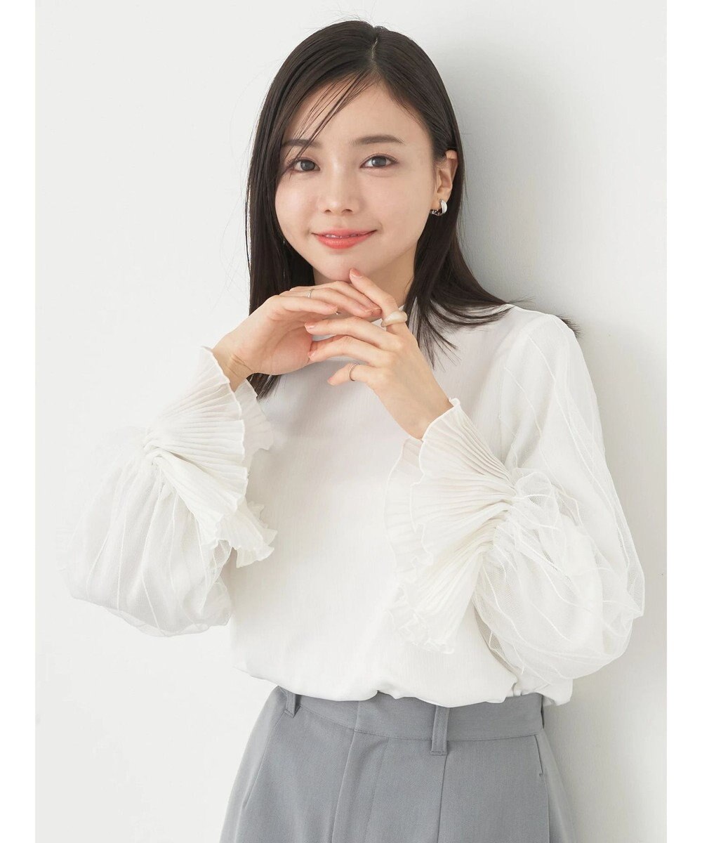 earth music&ecology チュール袖スタンドカラートップス 