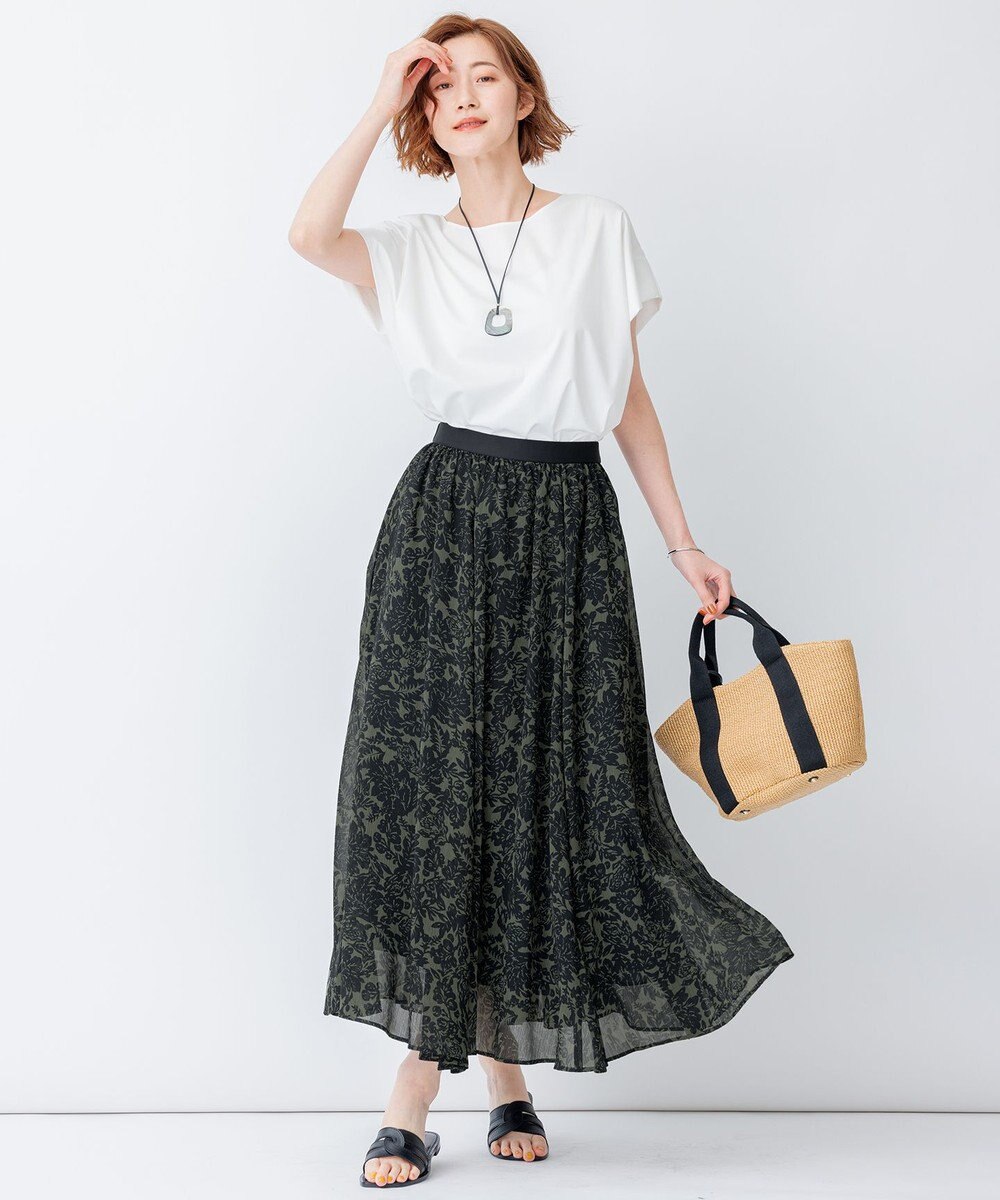 23区 L 【洗える】ボタニカルプリント フレア スカート 