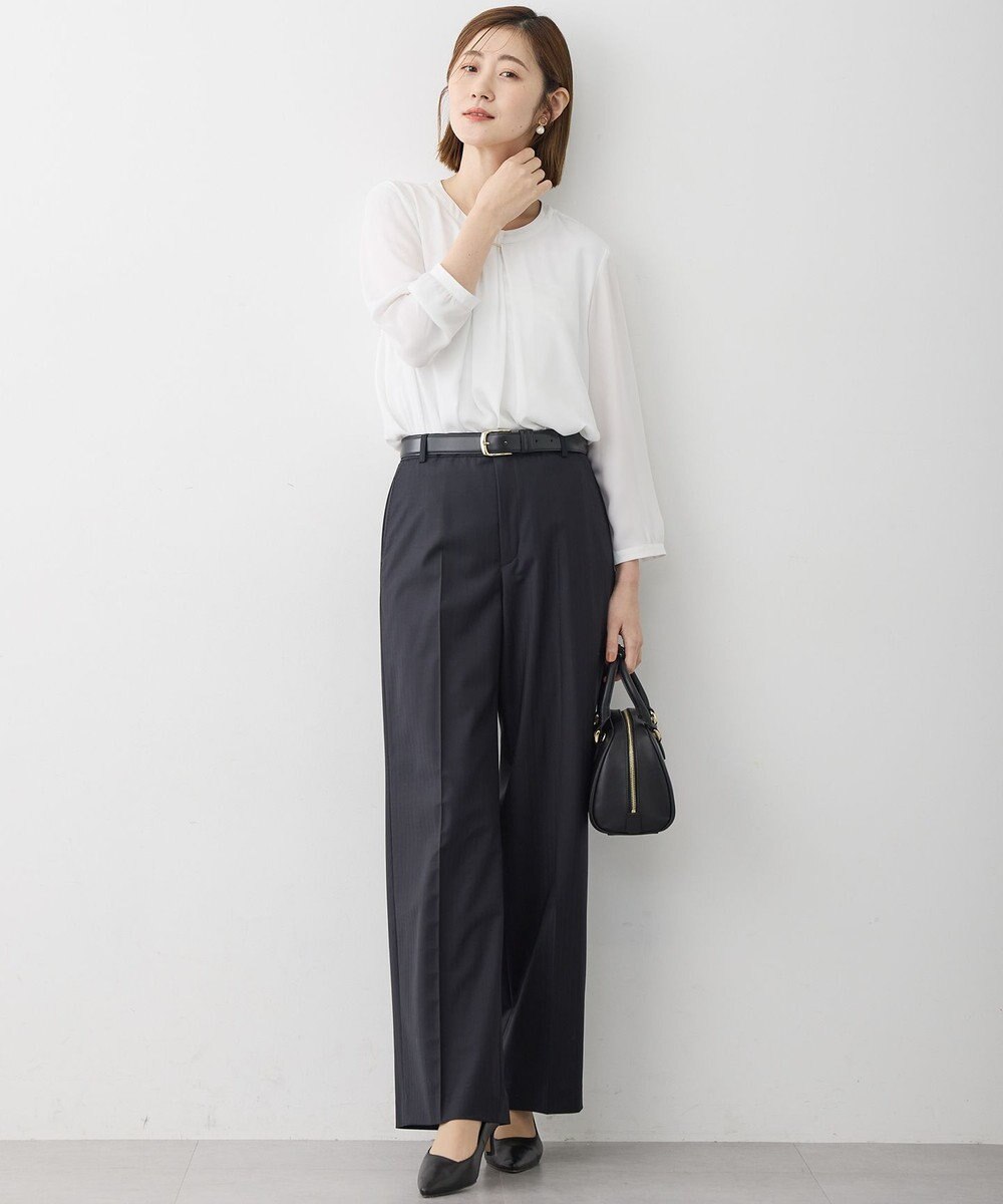 23区 L 【洗える】シルキーデシン バーアクセント ブラウス 