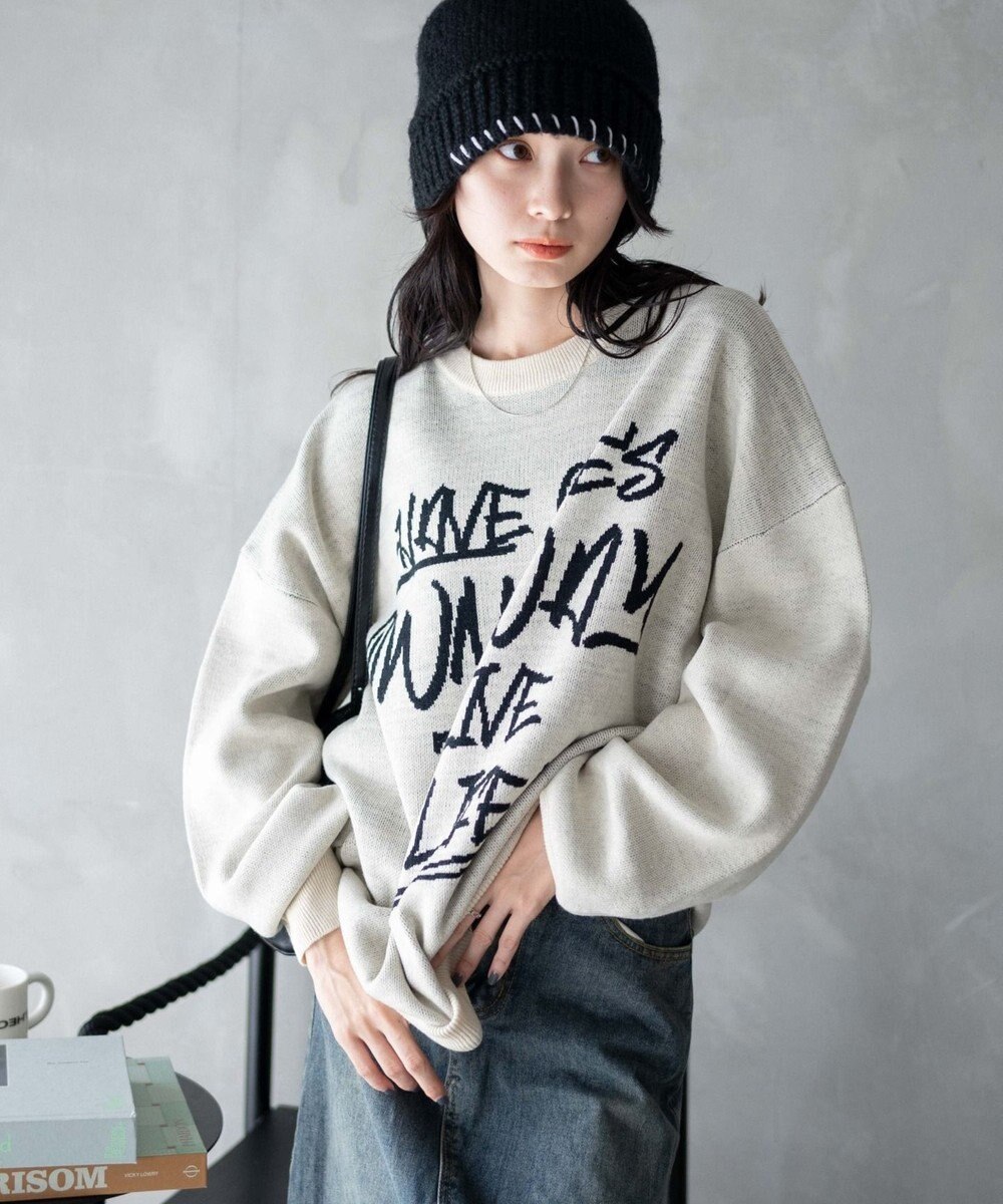 WEGO ハンドライティングジャガードニット 