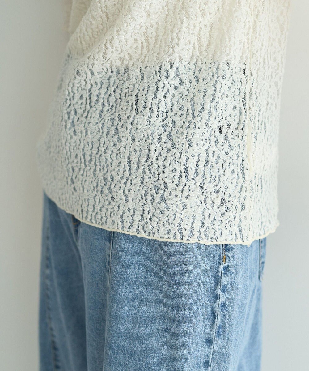 YECCA VECCA 5分袖レースシアートップス 