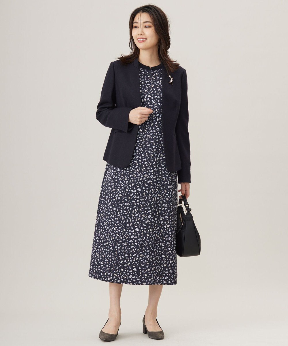 J.PRESS LADIES L 【洗える】スパンウェーブフラワープリント ワンピース 