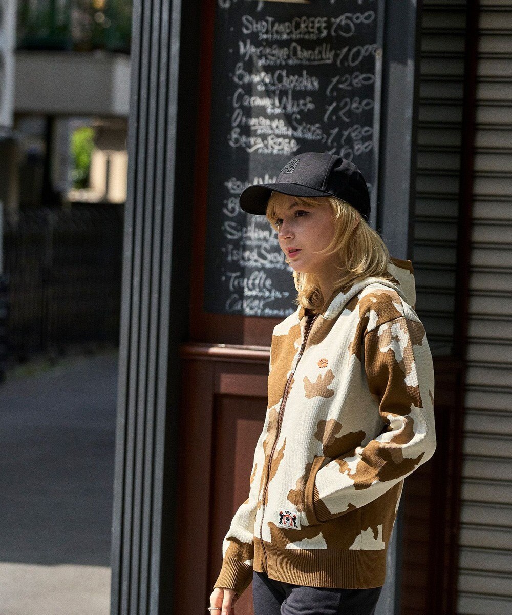 PW CIRCULUS 【WOMEN】ピント柄 ジップアップニットフーディ 