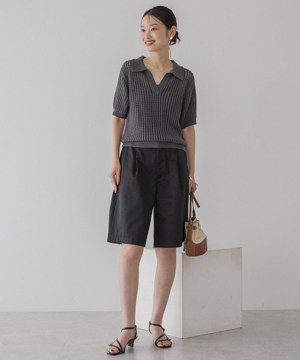 AMERICAN HOLIC 衿付きメッシュ編み半袖ニットプルオーバー 