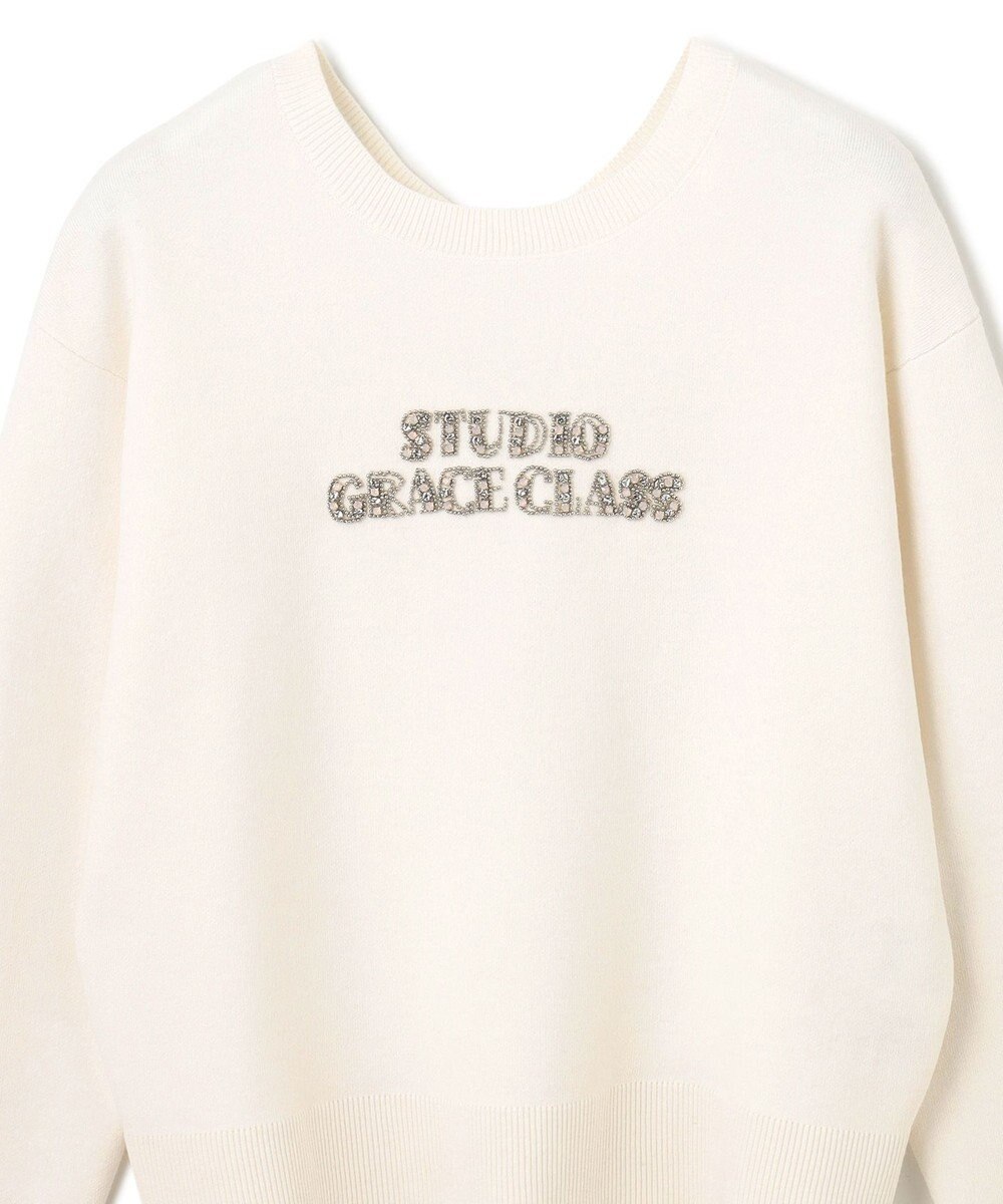 GRACE CONTINENTAL ロゴビジューニットトップ 