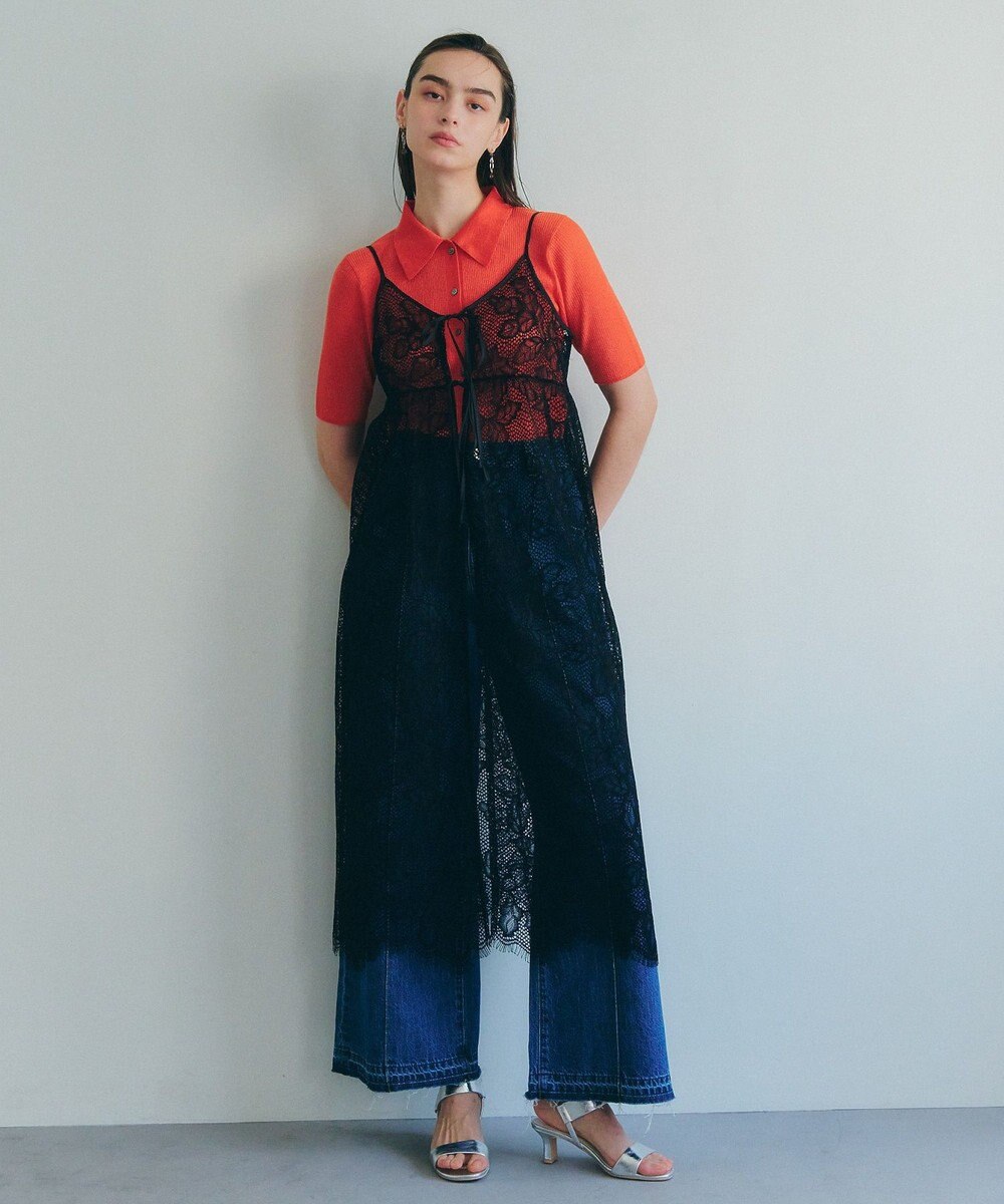 YECCA VECCA リーフ柄レースキャミワンピース 