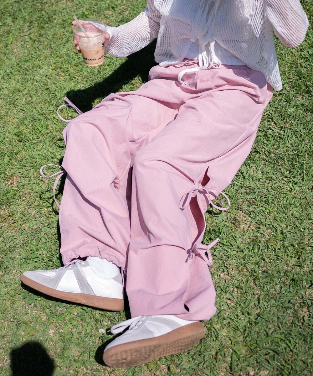 WEGO 【ウエストゴム】サイドリボンパラシュートパンツ 