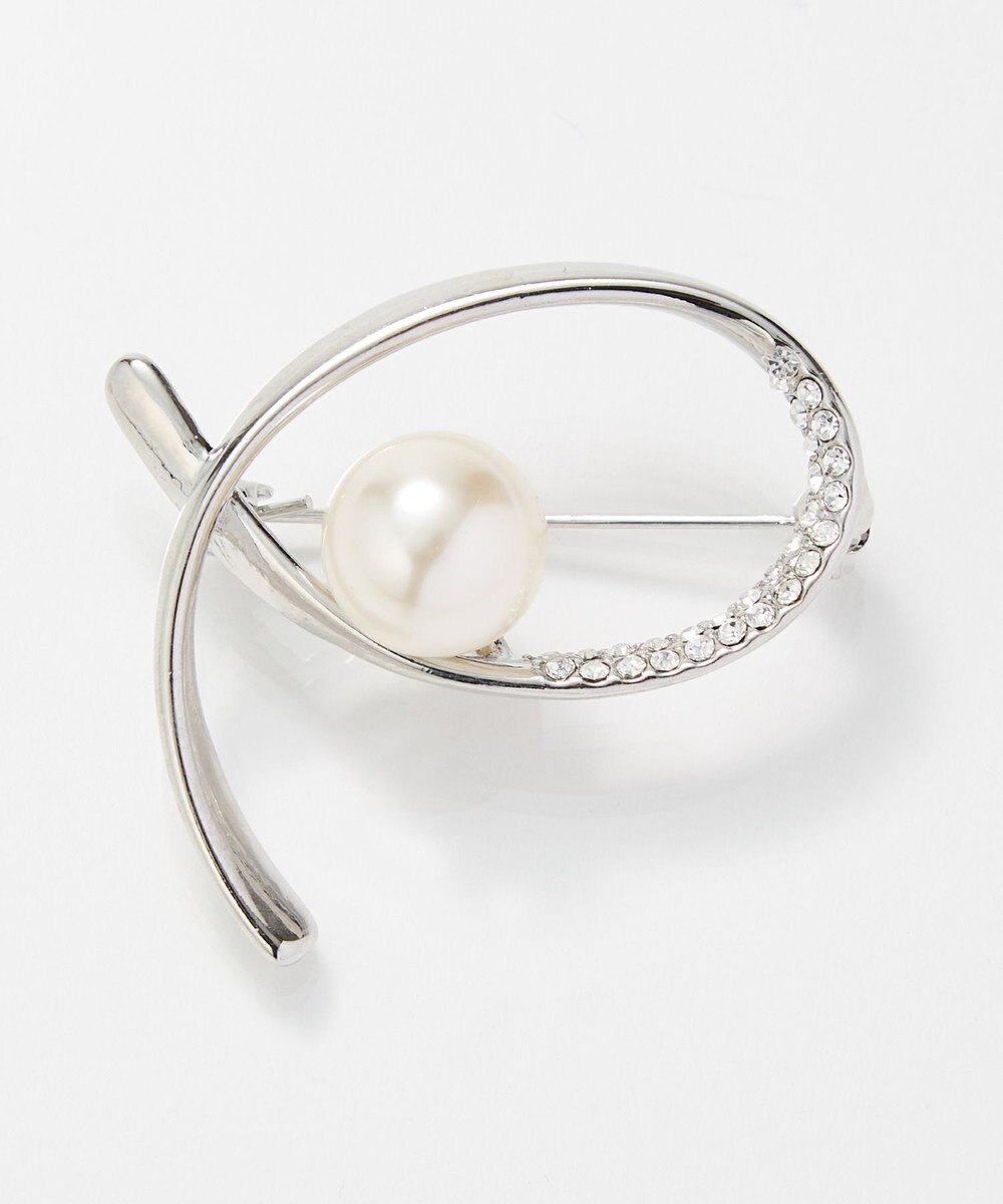 Phoebe クロスカーブパールビジューブローチ　シルバー 