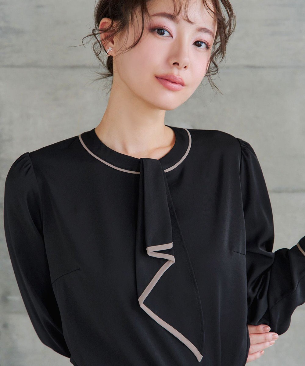 Tiaclasse 【2WAY・洗える】取り外し可能な​配色パイピングボウタイブラウス 