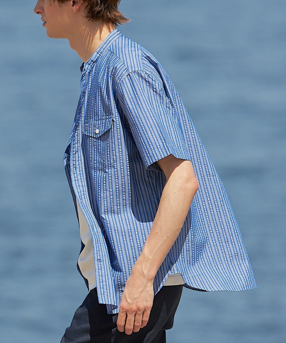 J.PRESS MEN 【クールマックス】サッカー マルチストライプ バンドカラーシャツ 