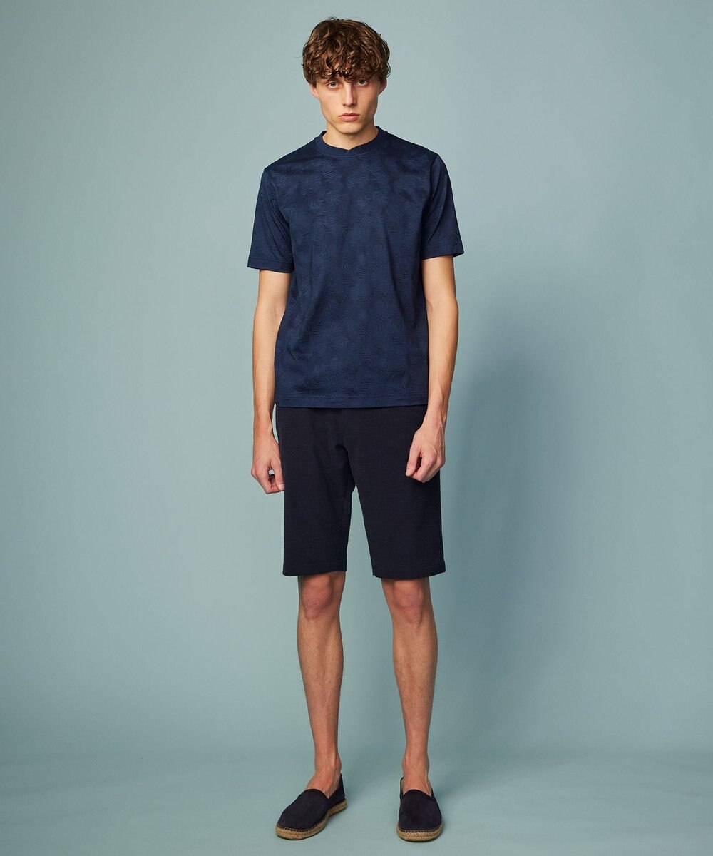 JOSEPH ABBOUD 【キングサイズ・吸水速乾】リーフ柄ジャガード クルーネック Tシャツ 