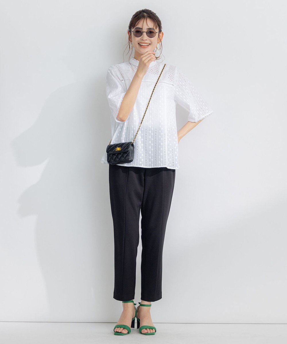 組曲 【WEB限定色あり】エンブロイダリーレース　ハイネック半袖ブラウス 