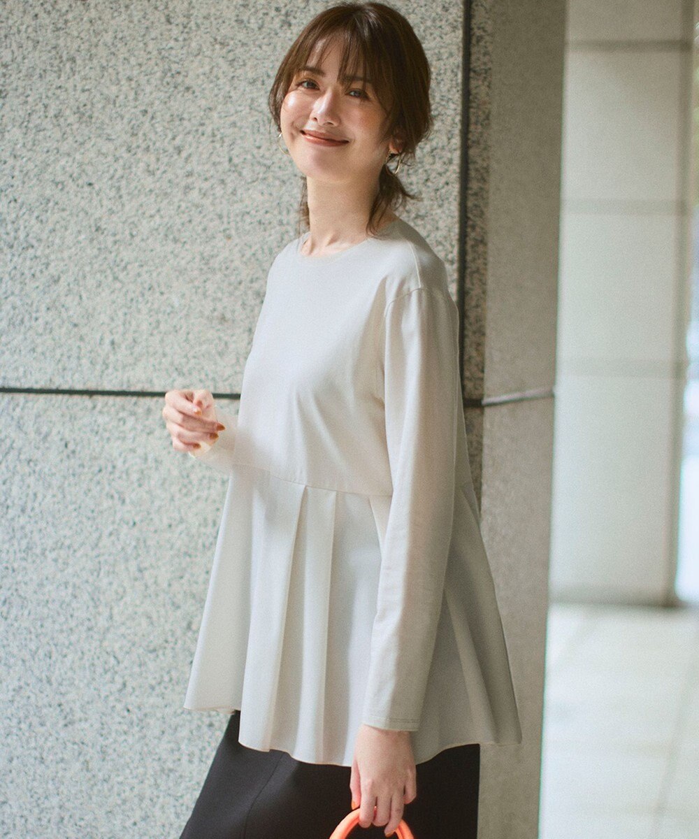 23区 S 【ご好評につき新色追加】ナチュラルコットンベアコンビ ペプラム カットソー 