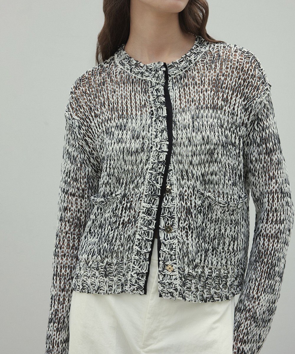 BEIGE， 【洗える】THYME / クルーネックコットンメッシュカーディガン 