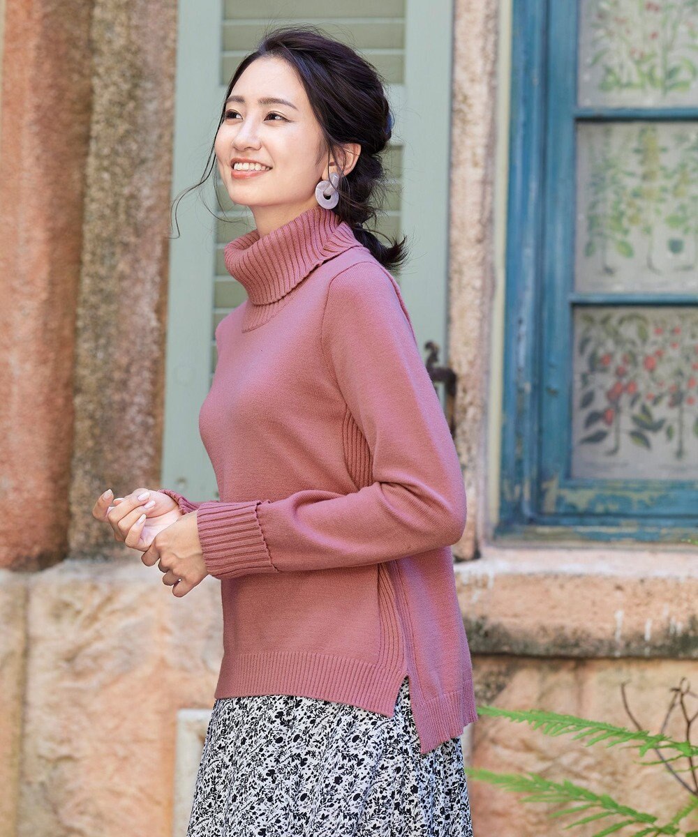 Tiaclasse 【洗える】もっちり柔らかいリブタートルプルオーバーニット 