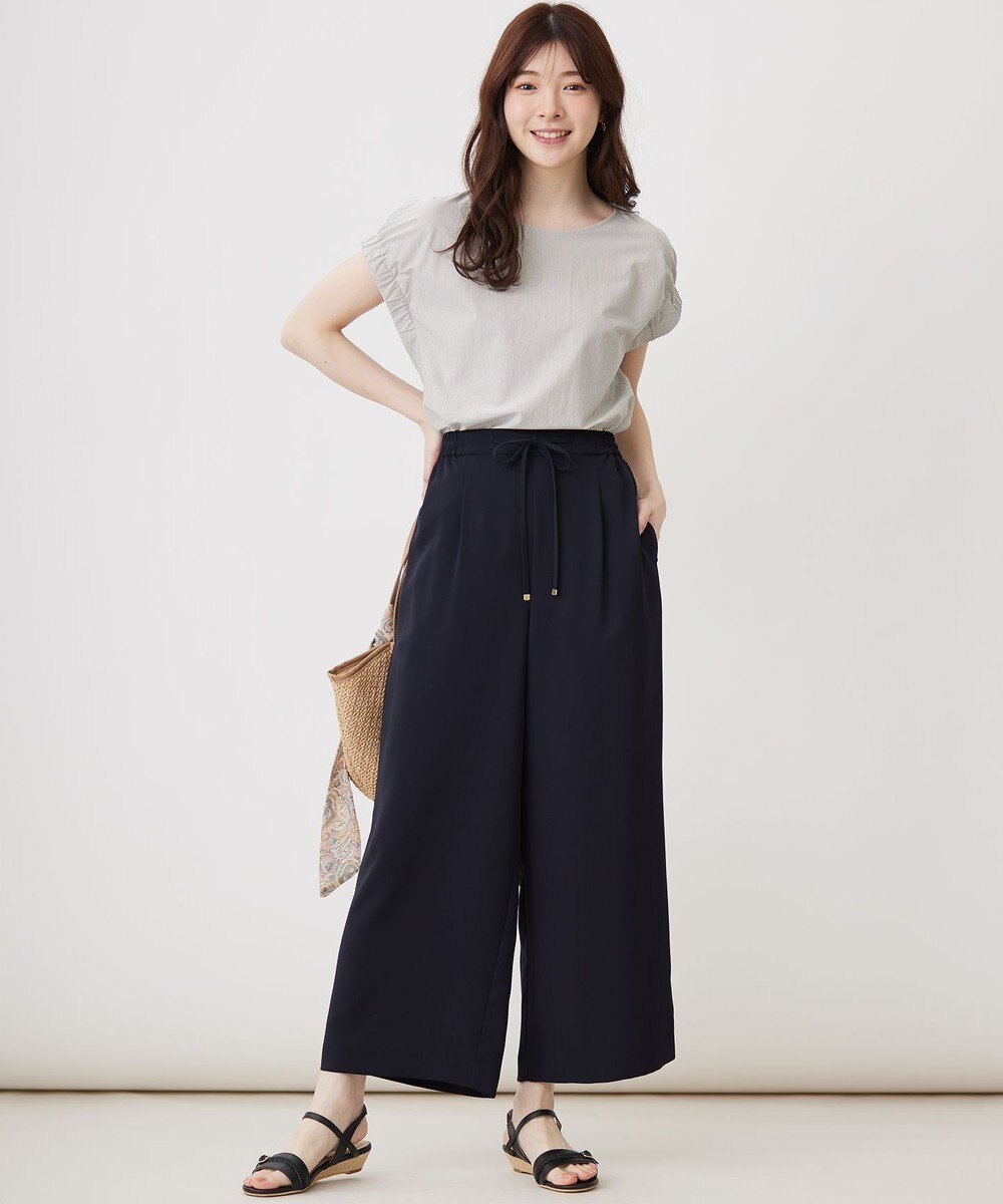 ANY SIS S 【洗える】シルケットストライプフレンチスリーブ カットソー 