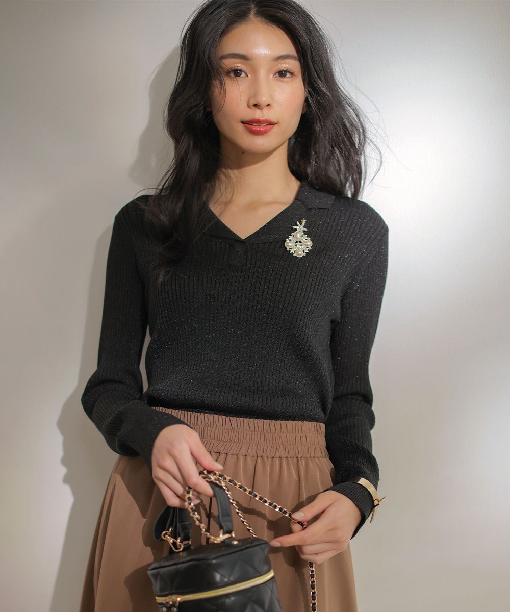 組曲 ラメリブポロ襟 ニット 