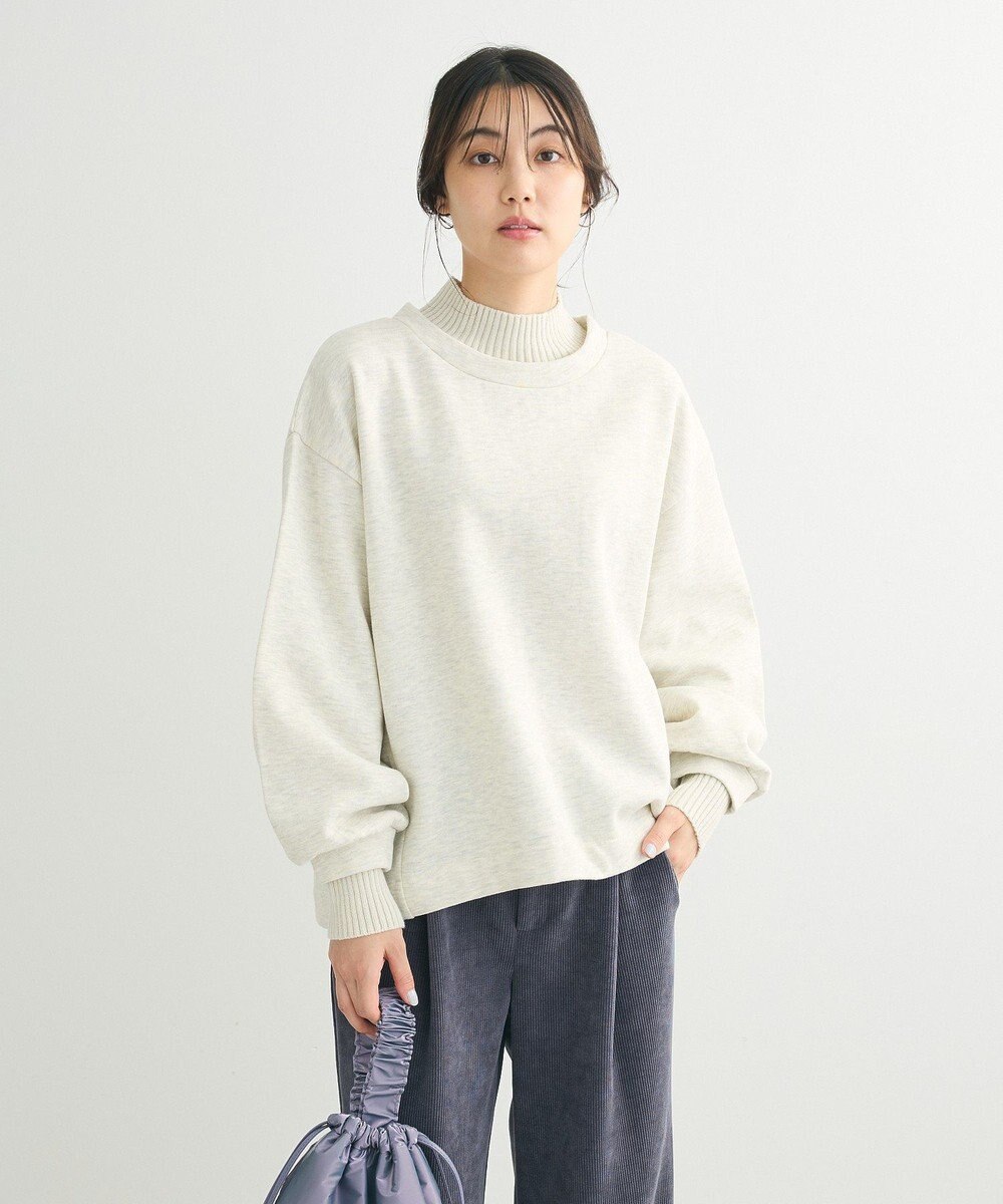 Green Parks 配色リブニットドッキング裏起毛プルオーバ 