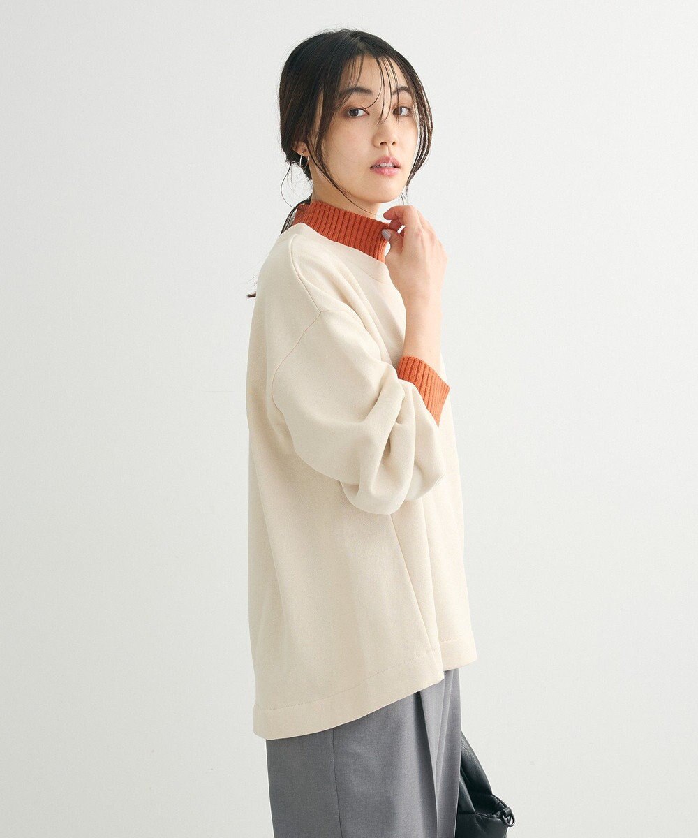 Green Parks 配色リブニットドッキング裏起毛プルオーバ 