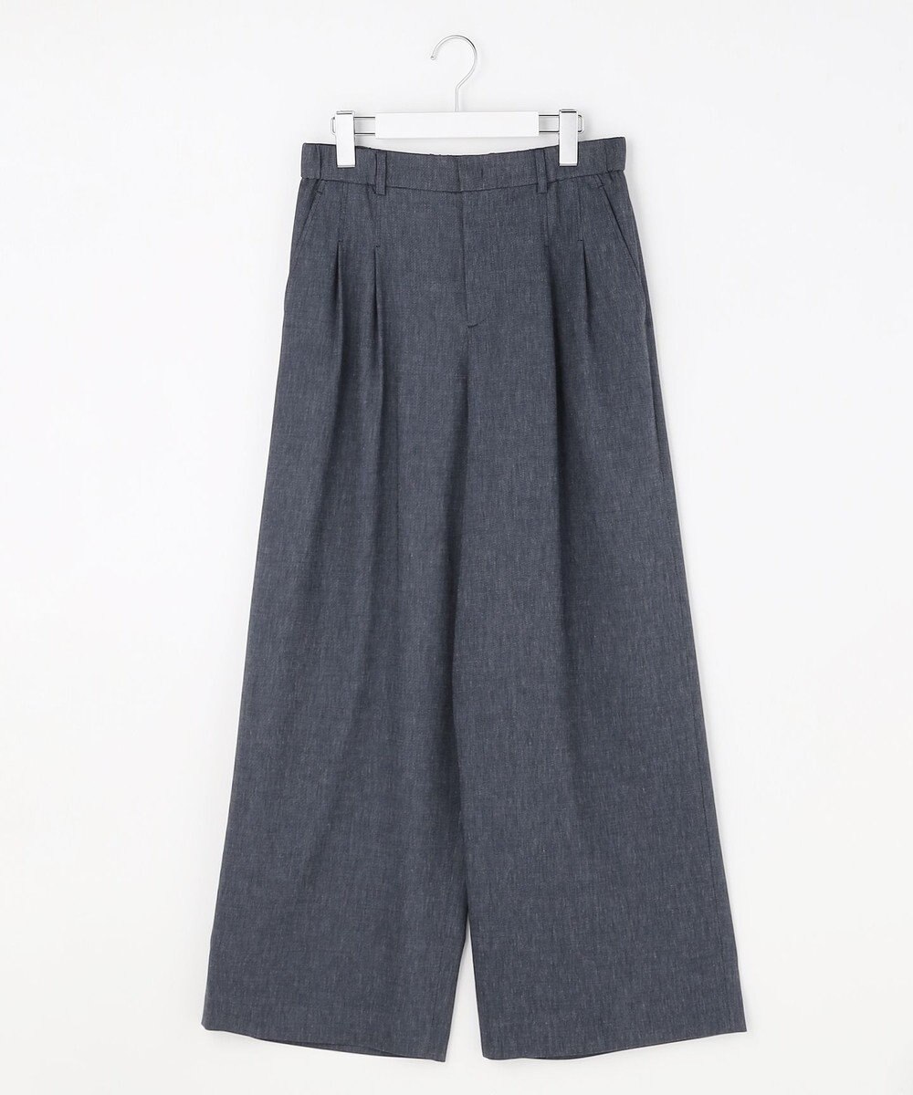 自由区 【セットアップ対応・楽チンキレイ見え】ソフトリネンダンガリーワイド パンツ 