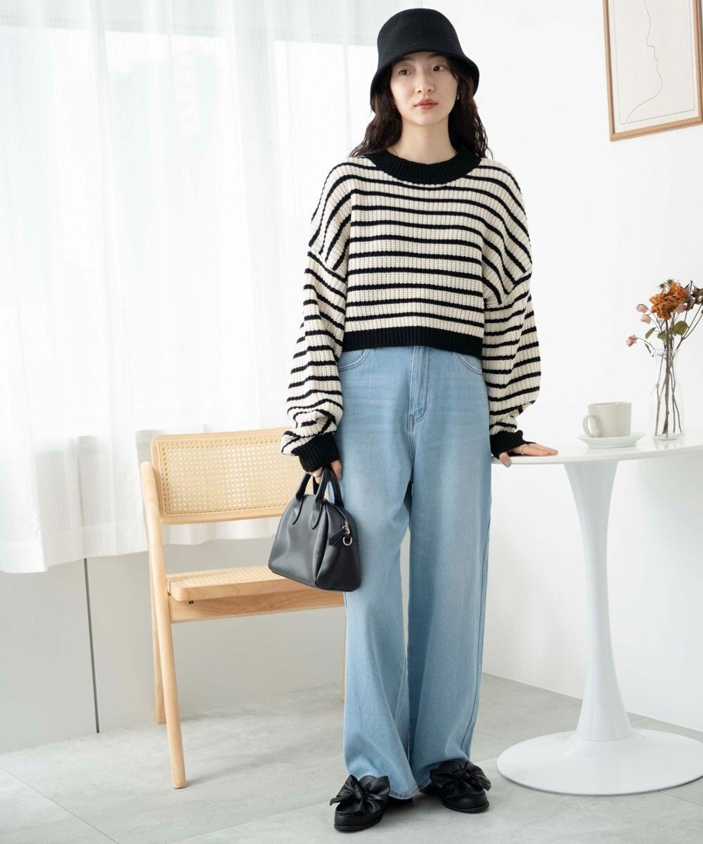 WEGO ボーダーショートニットプルオーバー 