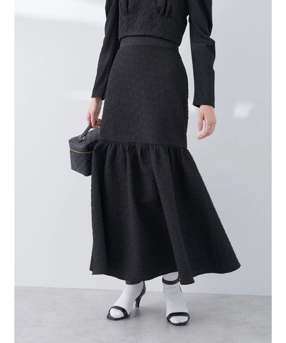 earth music&ecology エンボスフラワー　切替ボリュームスカート 