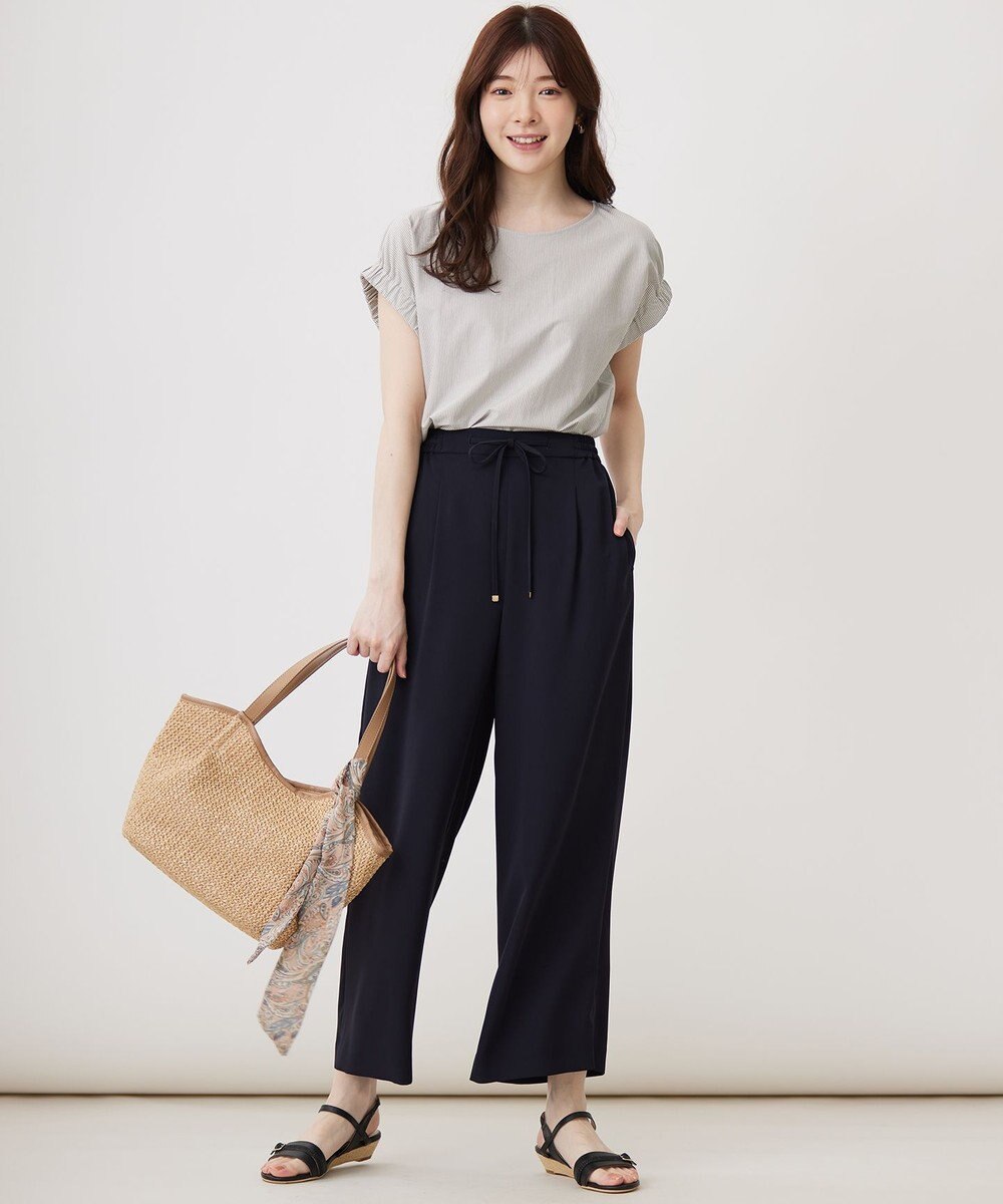 ANY SIS S 【洗える】シルケットストライプフレンチスリーブ カットソー 