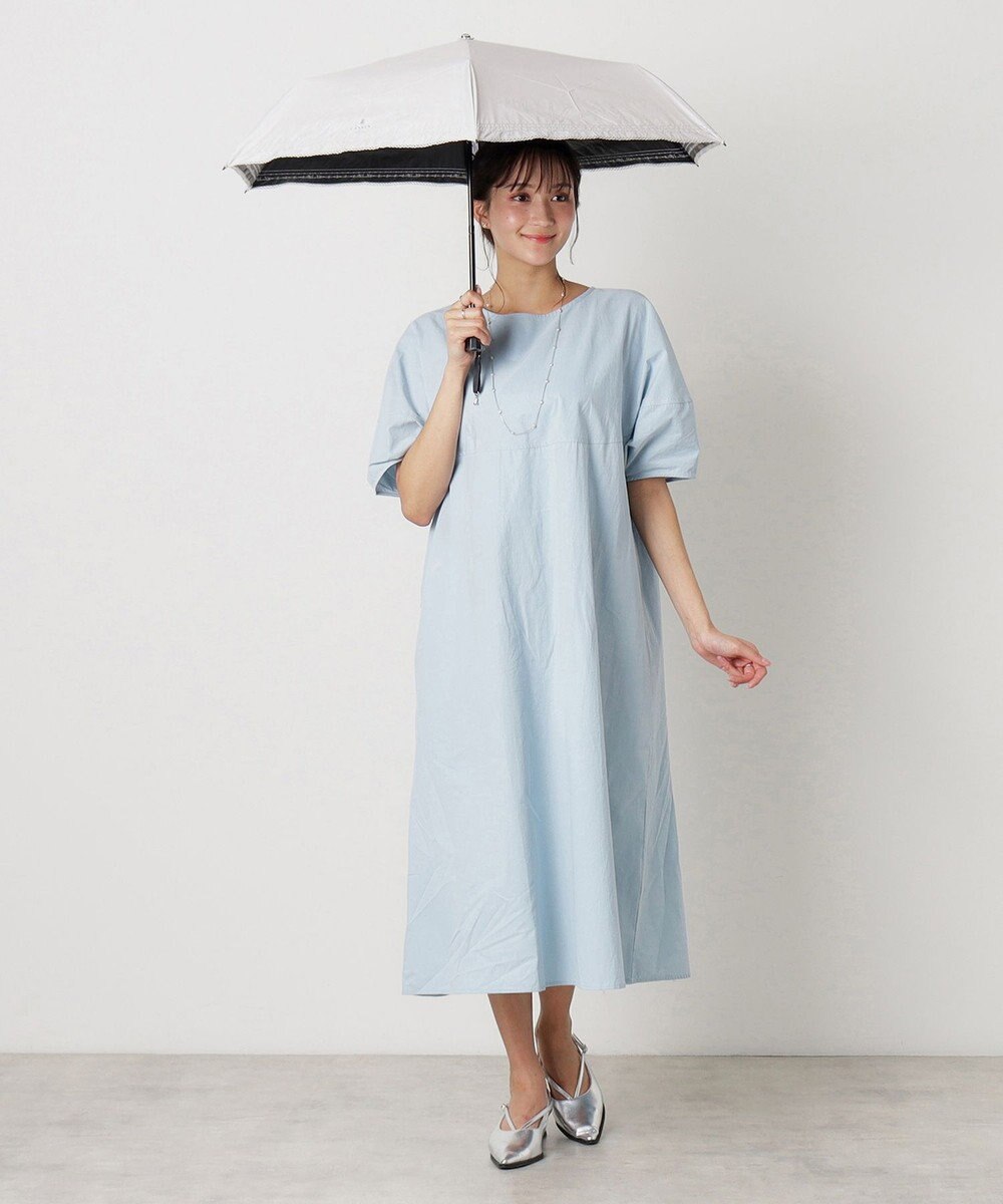 MOONBAT 【遮光率100％/遮熱/UV】LANVIN en Bleu (ランバン オン ブルー)晴雨兼用日傘 ピコレース シルバーラメ刺繍 折りたたみ傘 簡単開閉 