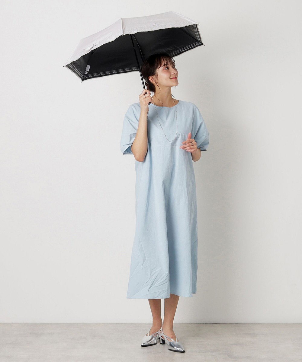 MOONBAT 【遮光率100％/遮熱/UV】LANVIN en Bleu (ランバン オン ブルー)晴雨兼用日傘 ピコレース シルバーラメ刺繍 折りたたみ傘 簡単開閉 
