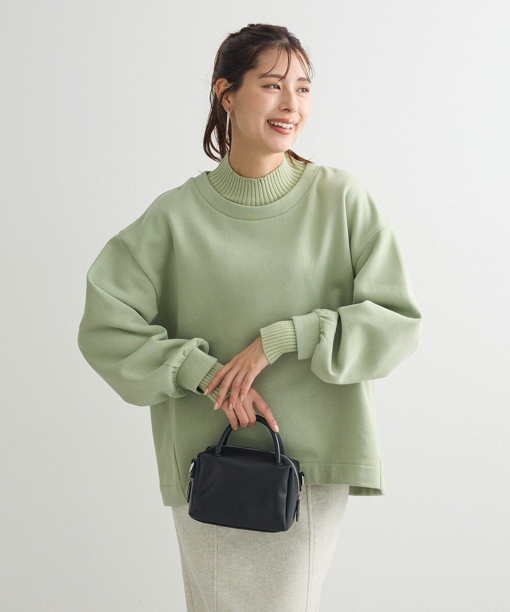 Green Parks 配色リブニットドッキング裏起毛プルオーバ 