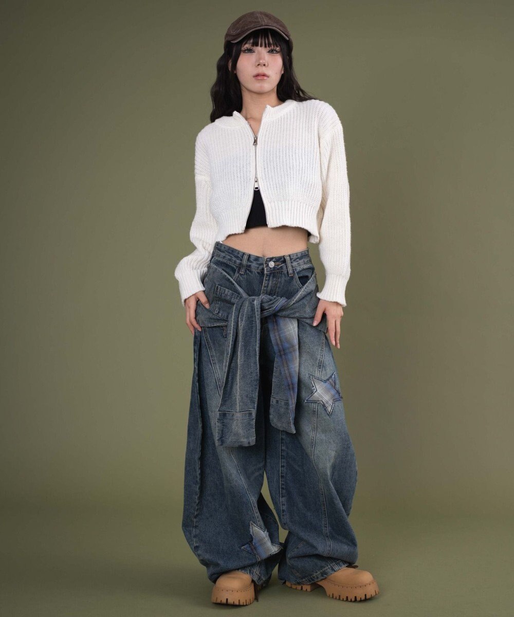 WEGO ダブルZIPニットカーデ 