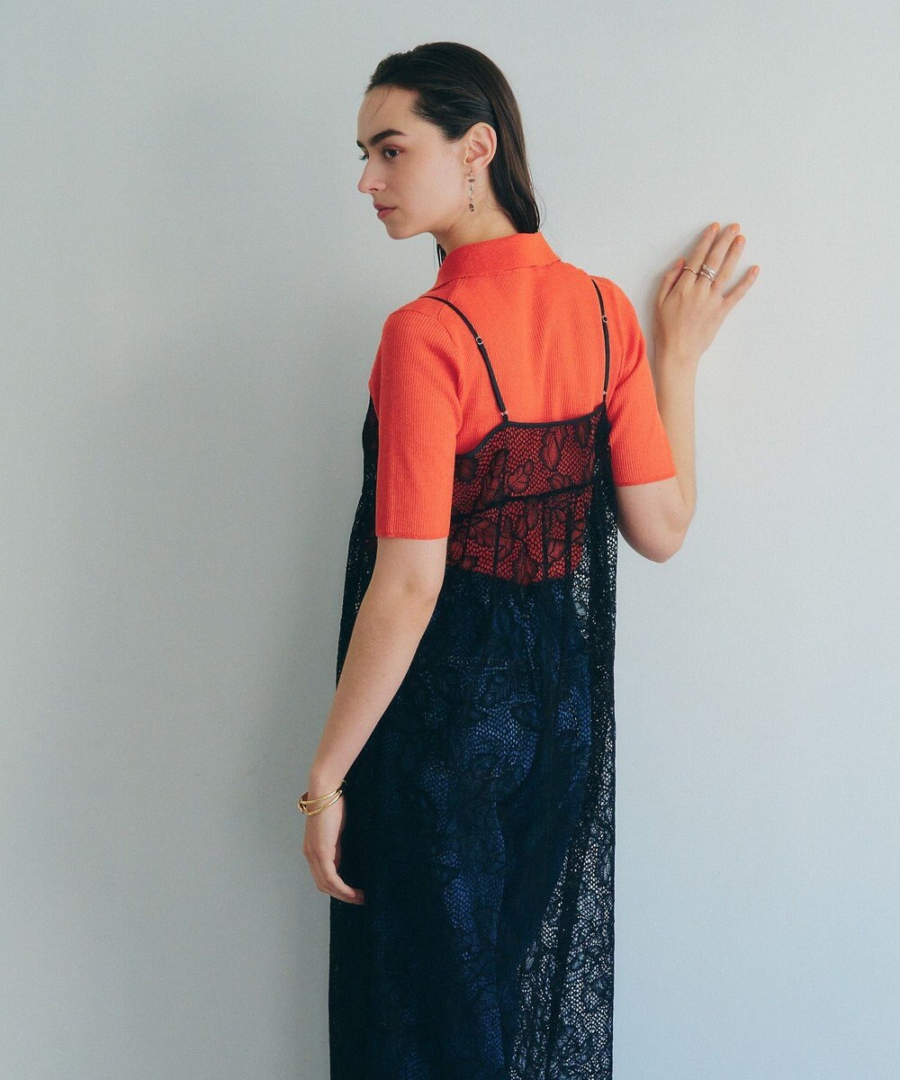 YECCA VECCA リーフ柄レースキャミワンピース 