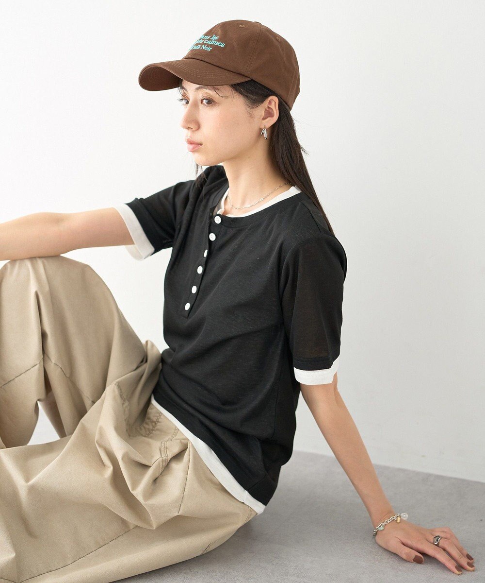 earth music&ecology シアーレイヤード風5分袖プルオーバー 