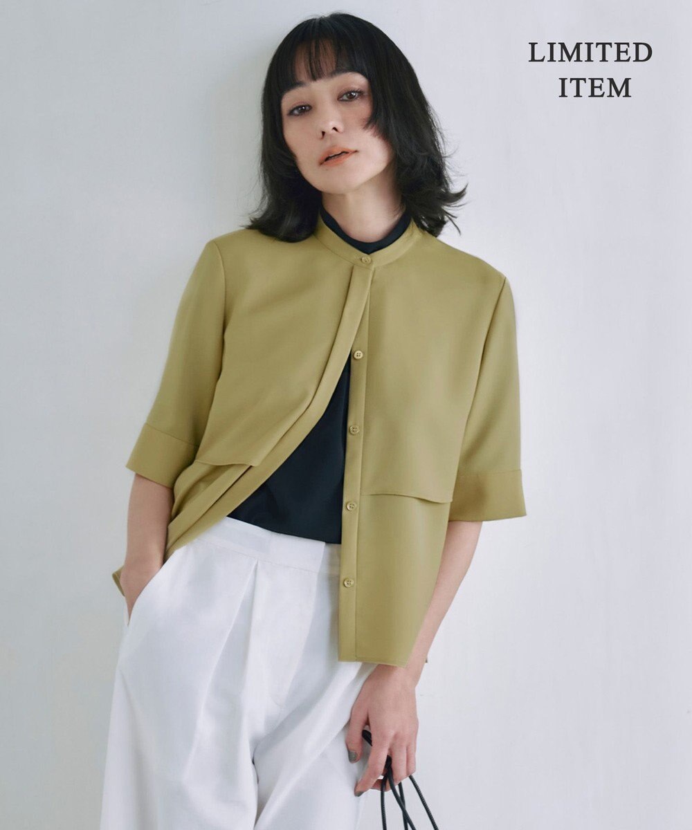 ICB L 【WEB限定・接触冷感・UVケア・吸水速乾・防シワ・洗える】 ドレープツイル クロップドシャツ 