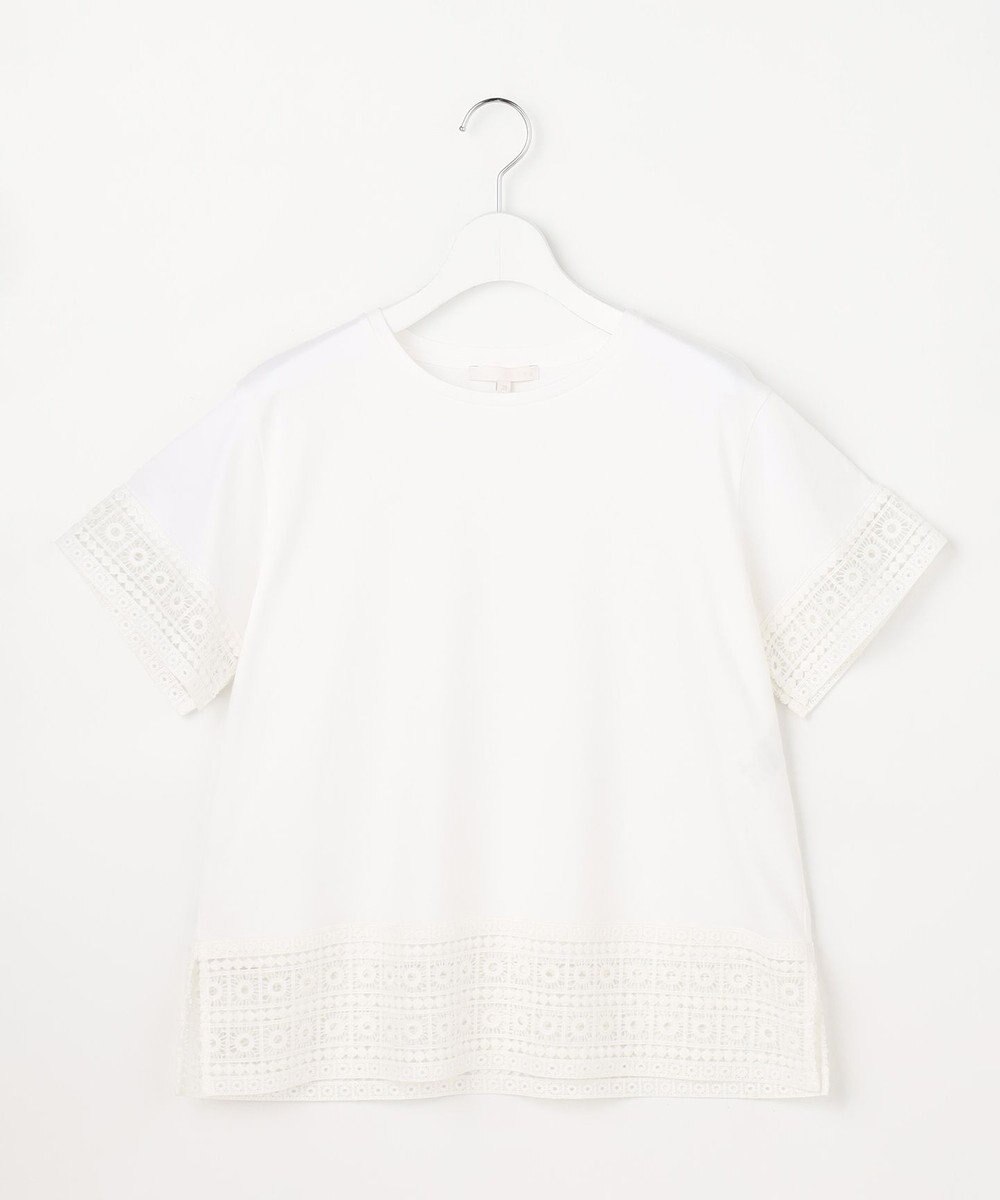 自由区 ナチュラルコットンハイゲージレースドッキング Tシャツ 