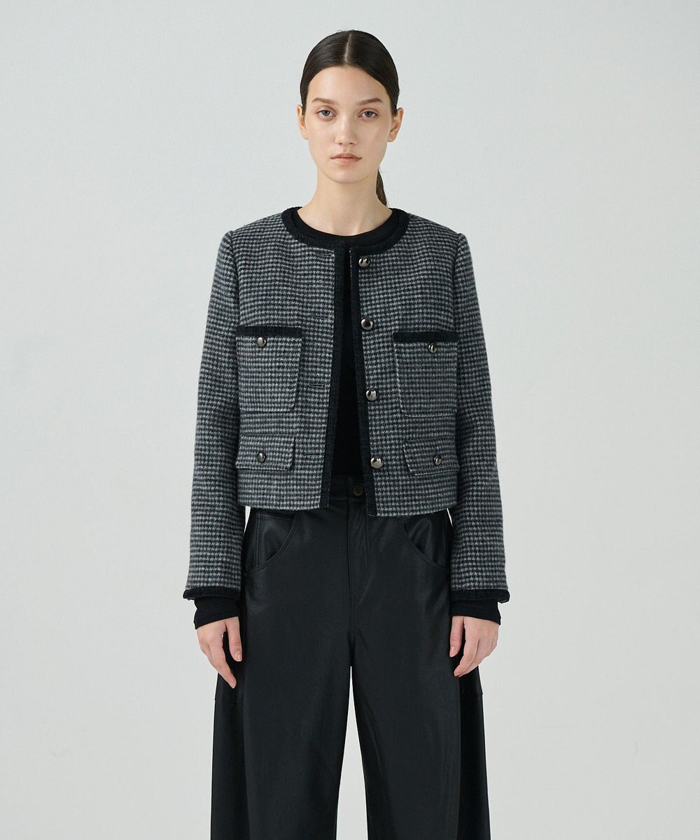 GRACE CONTINENTAL シャギーチェックノーカラージャケット 