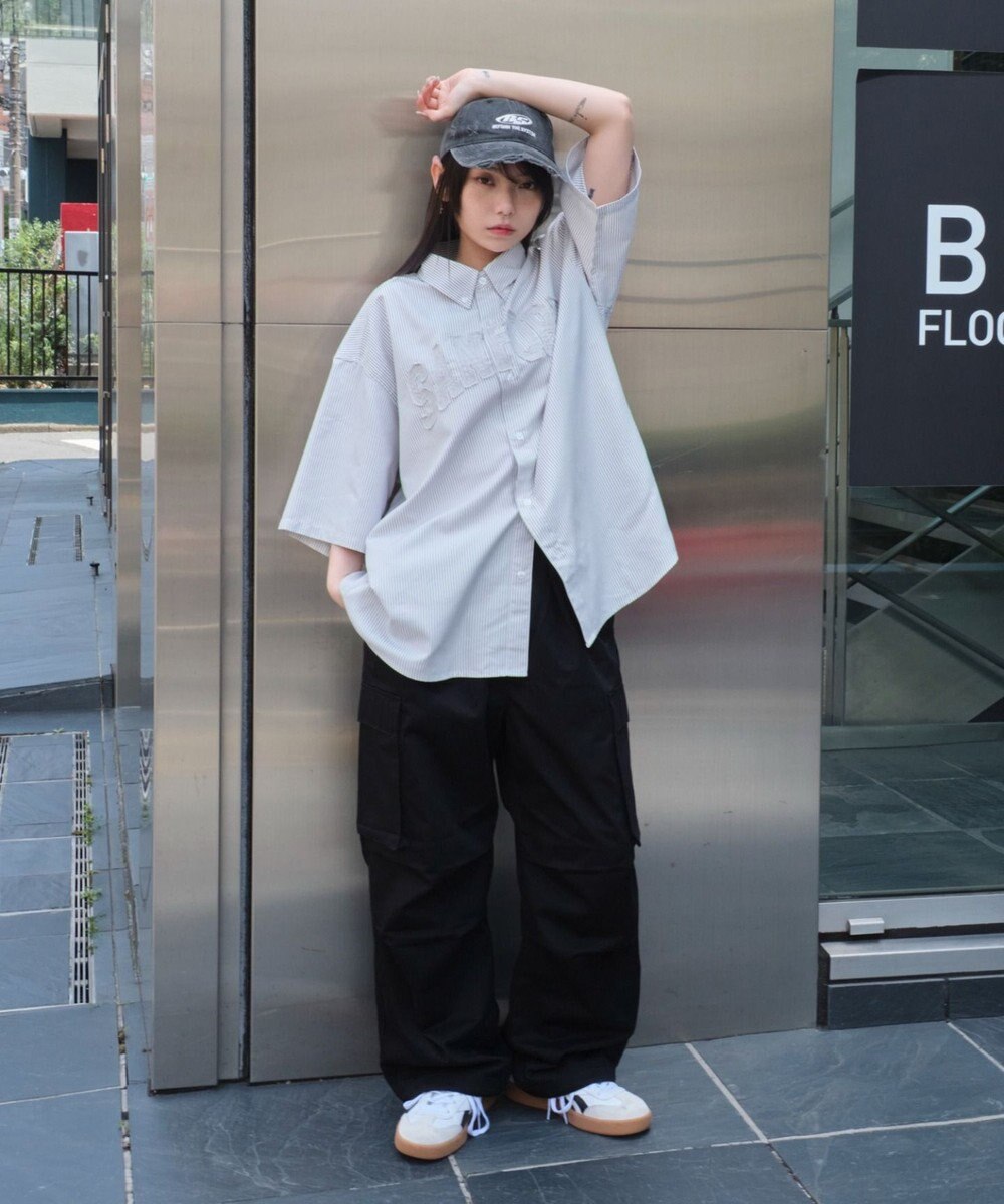 WEGO 【ユニセックス着用ITEM】オックスフォードダメージアップリケシャツ（SS） 