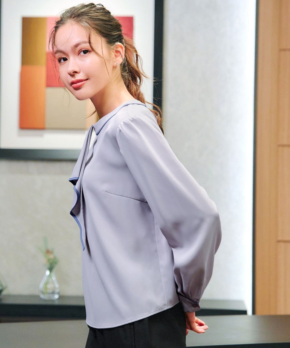 Tiaclasse 【2WAY・洗える】取り外し可能な​配色パイピングボウタイブラウス 