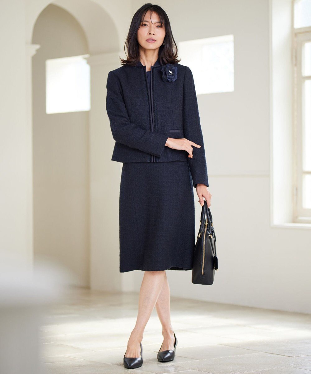 23区 L 【セットアップ対応】シャインツイードストレッチ ノーカラー ジャケット 