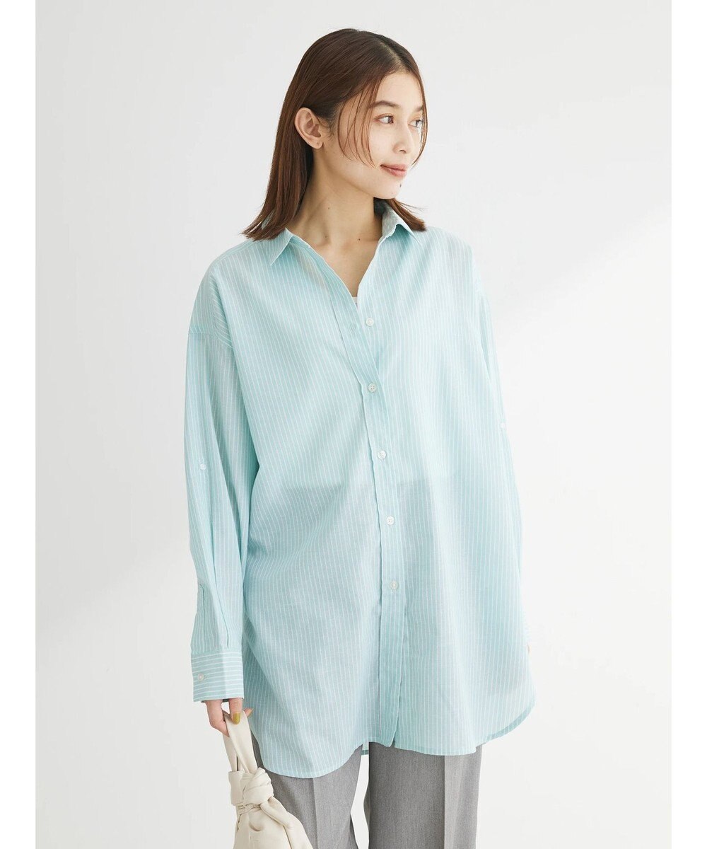 Green Parks 綿麻混タブ付オーバーサイズシャツチュニック 