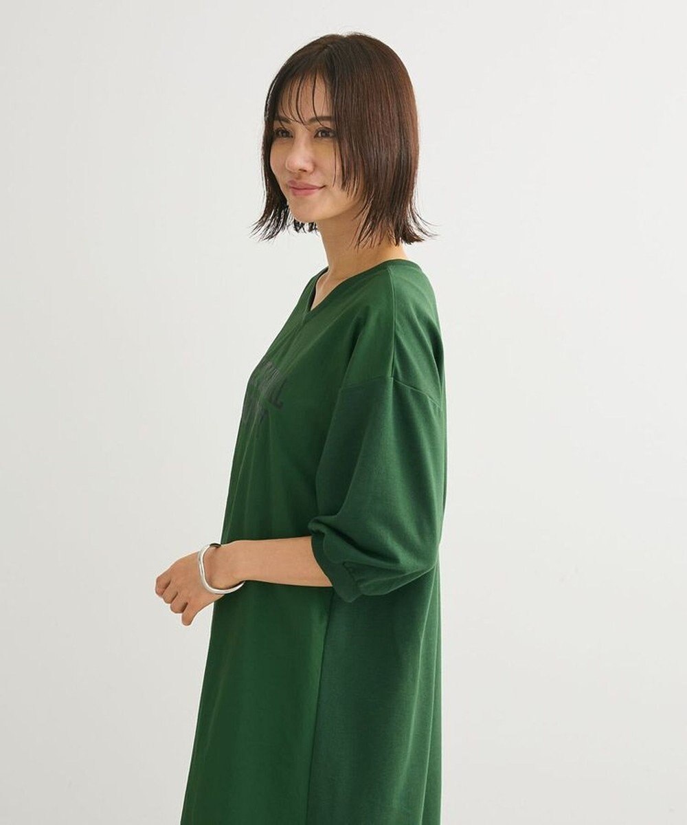 Green Parks ７分袖裏毛ドッキングロゴワンピース 