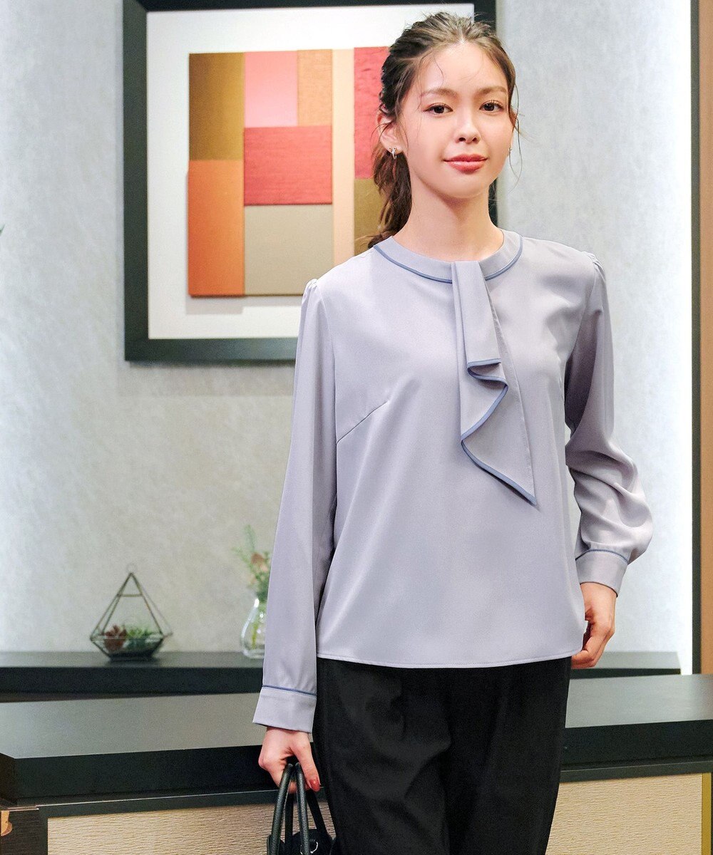 Tiaclasse 【2WAY・洗える】取り外し可能な​配色パイピングボウタイブラウス 