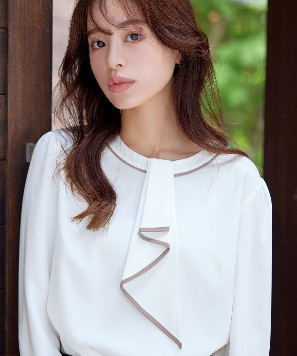 Tiaclasse 【2WAY・洗える】取り外し可能な​配色パイピングボウタイブラウス 