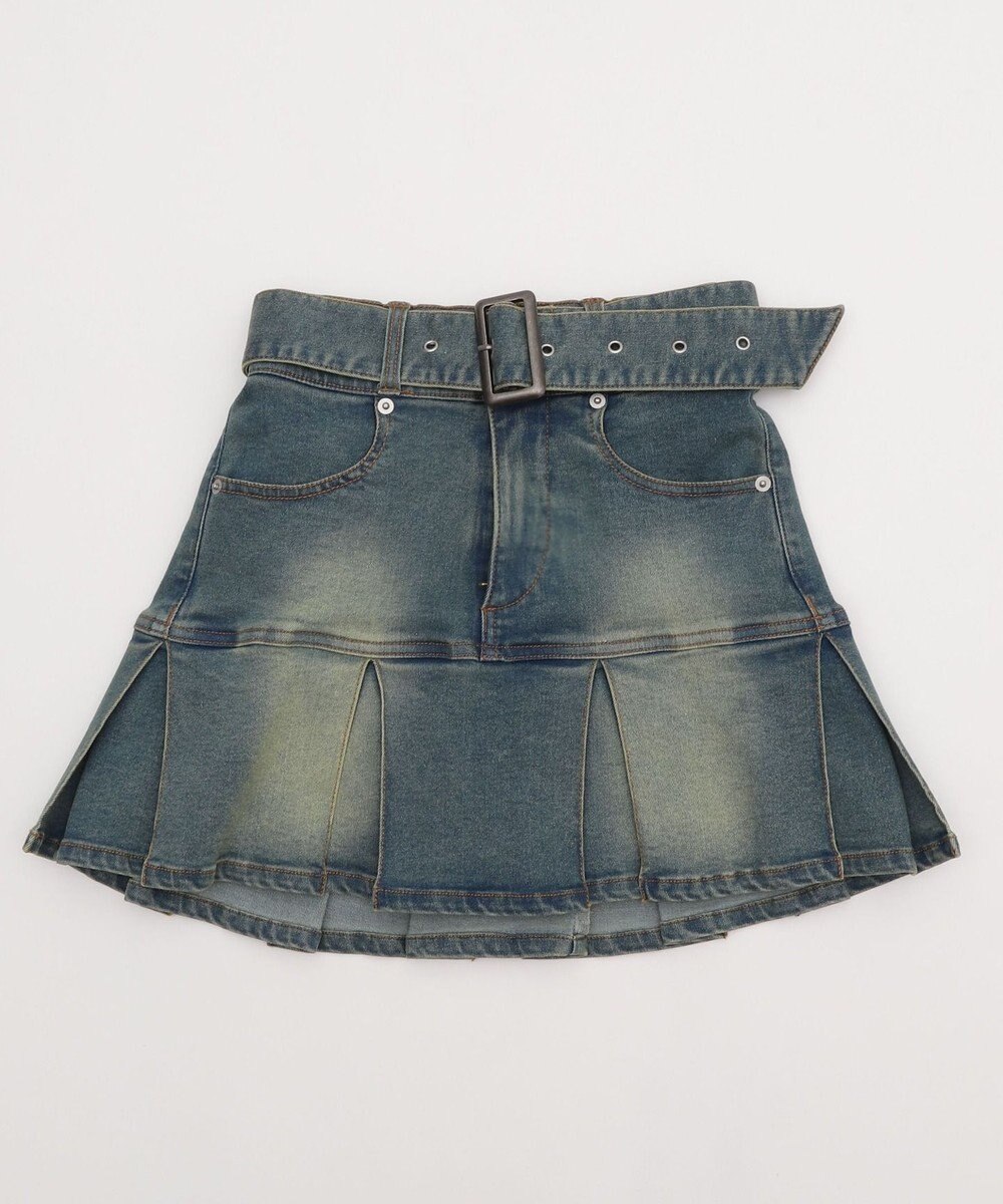 WEGO ベルト付デニムプリーツスカパン 